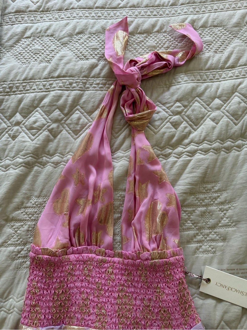 LoveShackFancy Pink & Lavender Sparkle Heart Halter Mini Dress Size Small - Picture 3 of 8